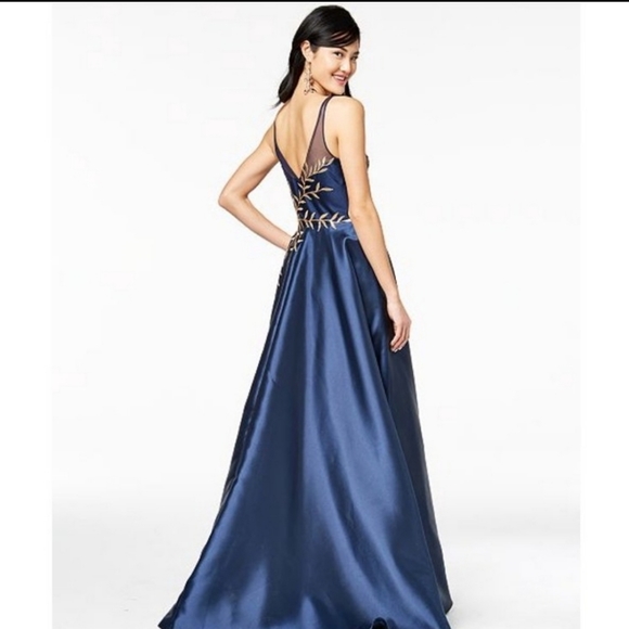 Say Yes To The Prom Junior's Sequined Illusion High Low Gown 13/14 - Picture 2 of 8